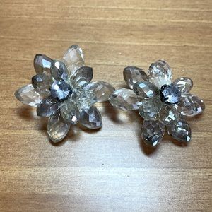 Crystal flower clip on earrings